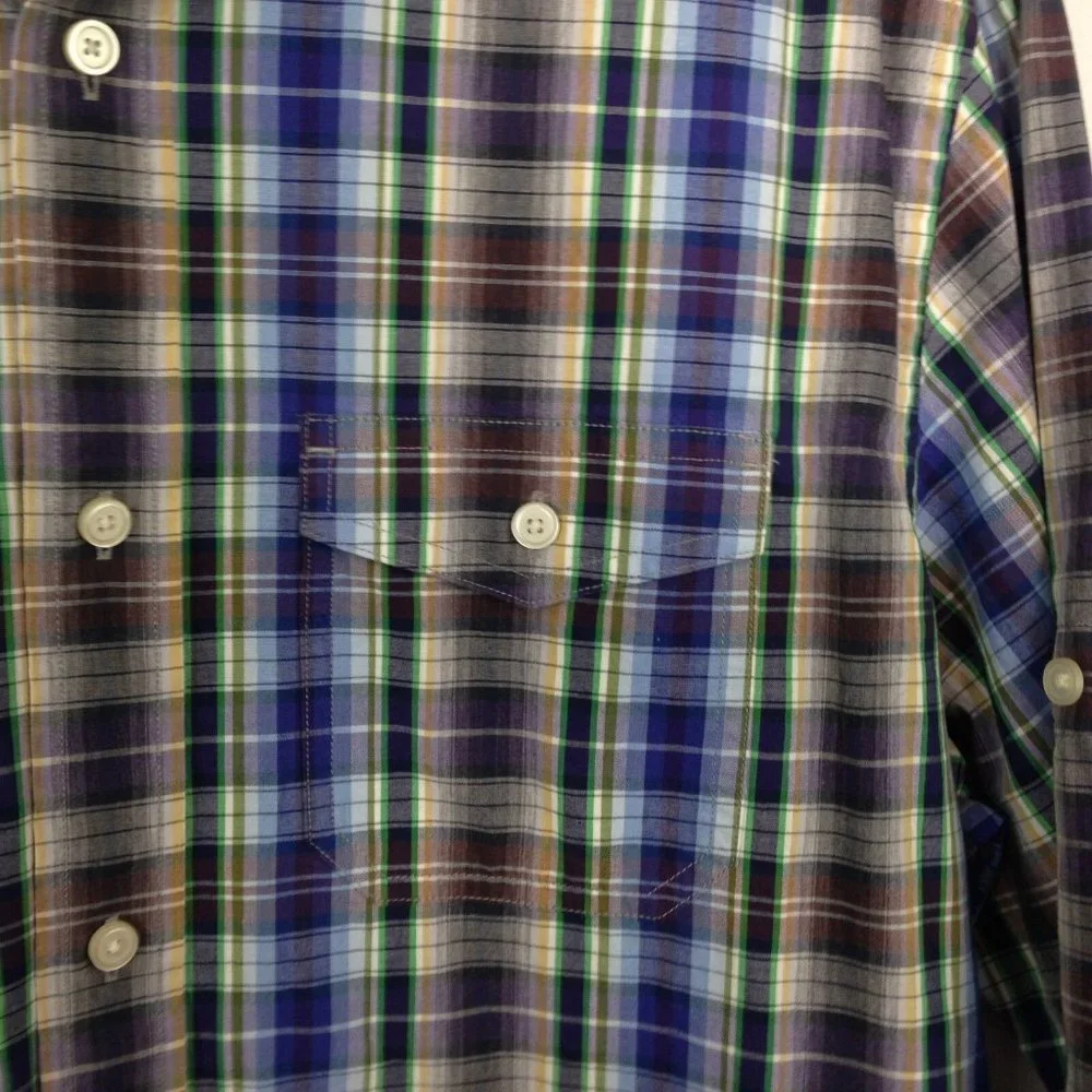 Banana Republic Shirt Mens L Blue‎ Purple Plaid Long Sleeve Button Front Cotton